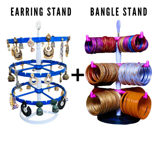 Rotating Earring Stand(Blue) and Rotating Bangle Stand(Pink) Combo