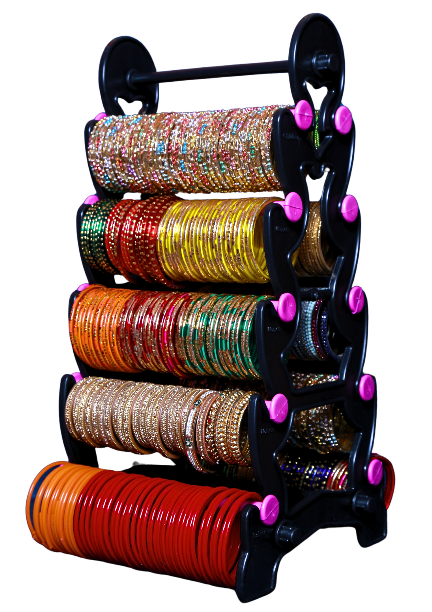 5 Step (Black with pink) Double Side bangle stand for wardrob | dressing table | Bangle rack| Bangle Organizer | Bangle display stand | Chudi stand for your bangle collections.