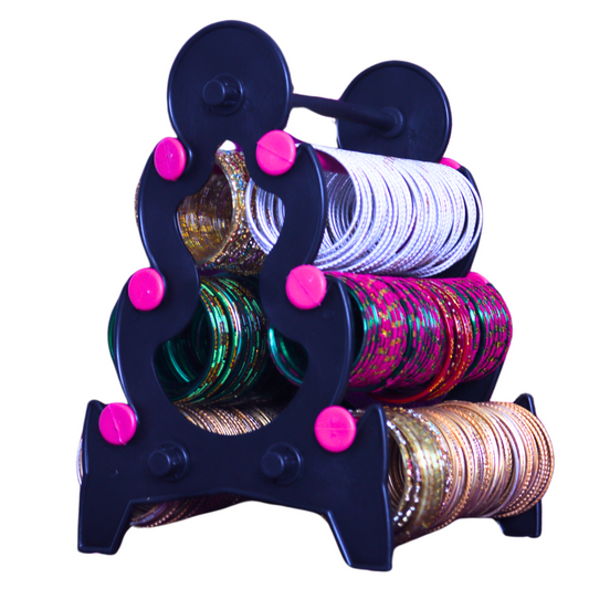 Mini Tower Bangle Stand (3 Step) | Balck With Pink