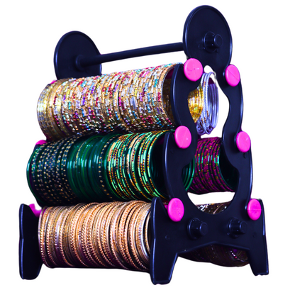 Mini Tower Bangle Stand (3 Step) | Balck With Pink