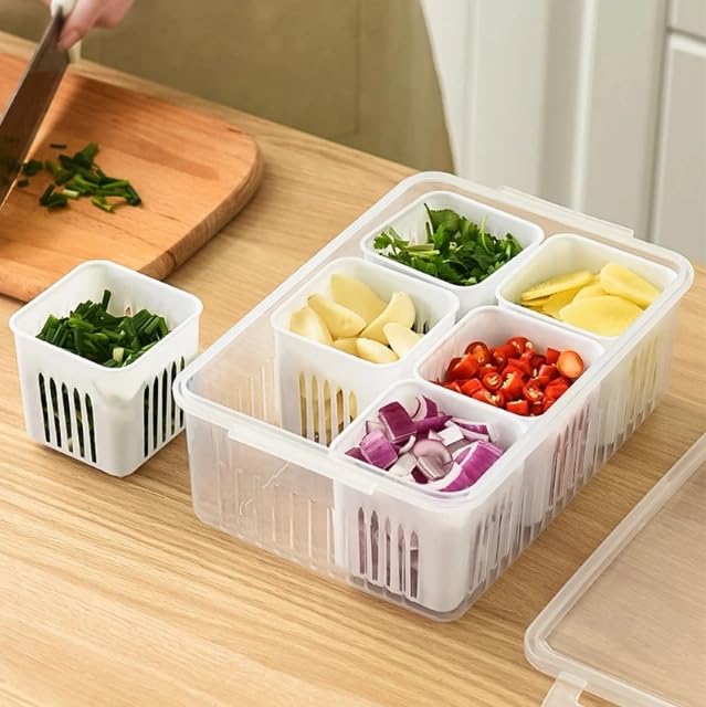 6-Compartment Fridge Storage Container - Stackable, Durable Kitchen Organizer