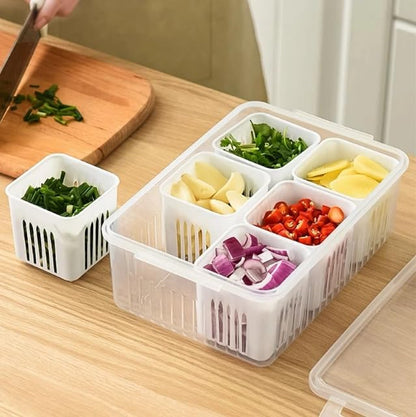 6-Compartment Fridge Storage Container - Stackable, Durable Kitchen Organizer