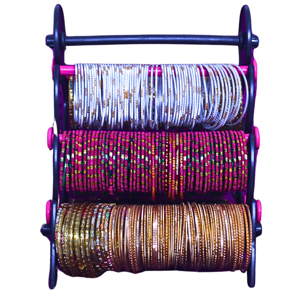 Mini Tower Bangle Stand (3 Step) | Balck With Pink