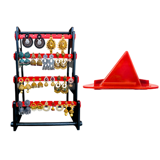 SIngle Side Earring Stand & Mobile Stand (Combo Red)