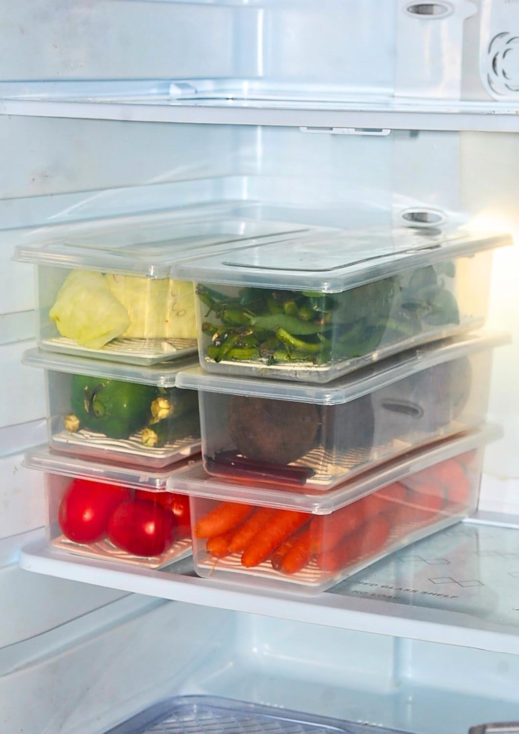 Fridge Storage Box (Pack of 6) | Fridge Storage Containers | Fridge Organiser Boxes with Drain Trays | Easy Store and Clean Transparent Container boxes | Freezer Storage Boxes