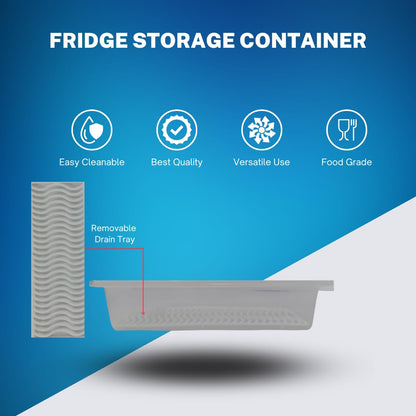 Fridge Storage Box (Pack of 6) | Fridge Storage Containers | Fridge Organiser Boxes with Drain Trays | Easy Store and Clean Transparent Container boxes | Freezer Storage Boxes
